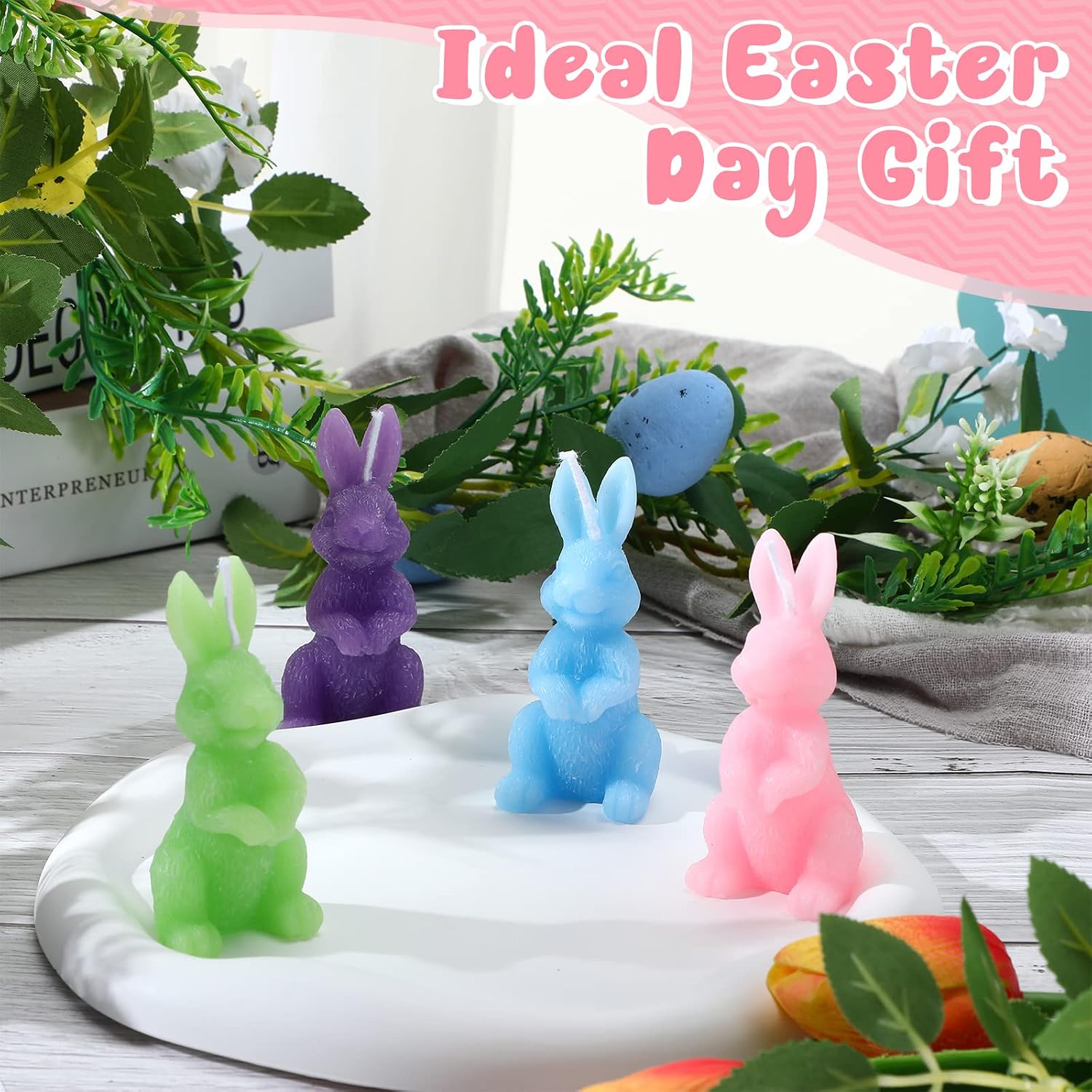 BBTO 4 Pcs Easter Bunny Candles Gift Set Rabbit Shape Spring Candles for Easter Bunny Decorations Party Table Home Decor Spring Celebrations