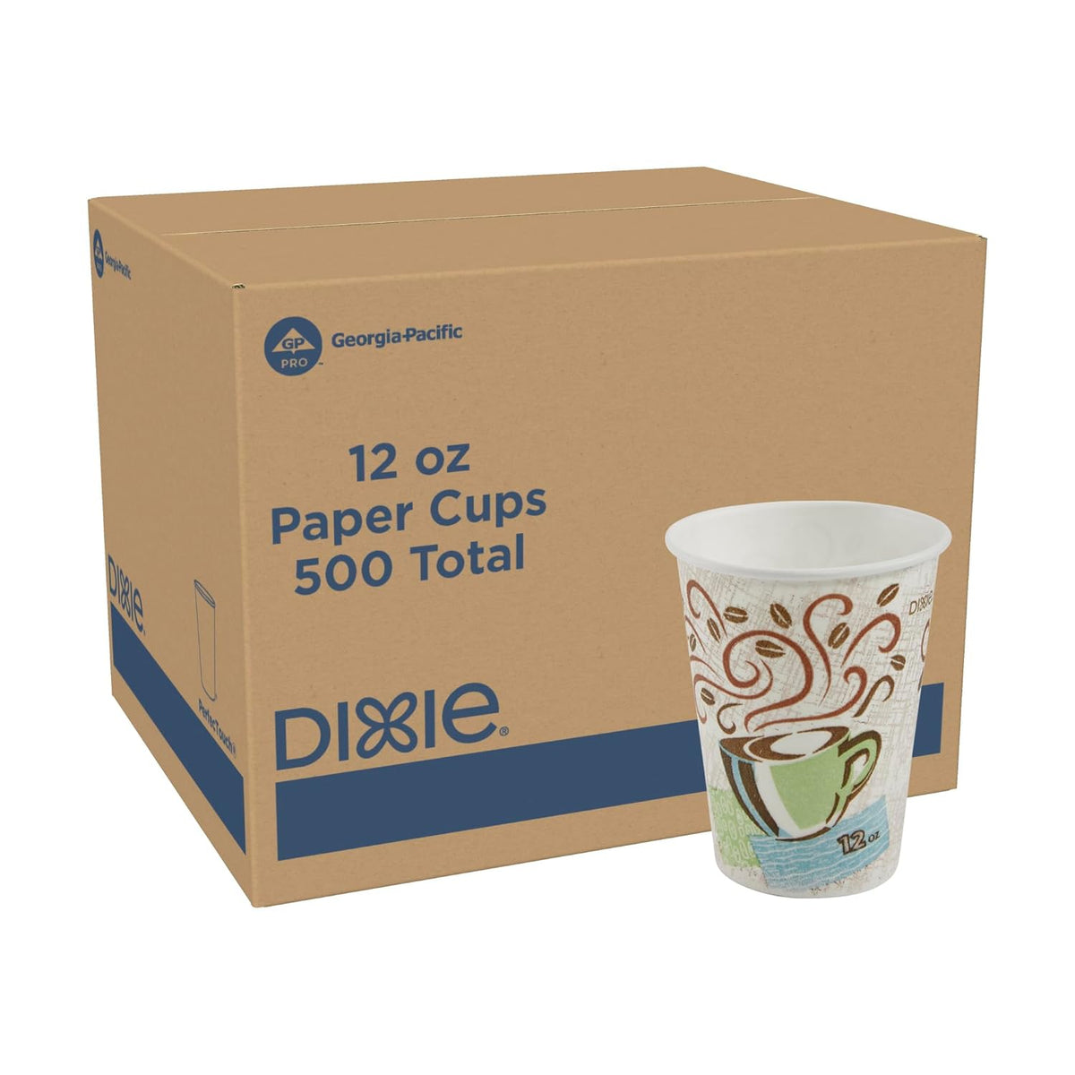 Dixie PerfecTouch 12 oz Paper Coffee Cups By GP PRO, Coffee Haze Design, 500 ...