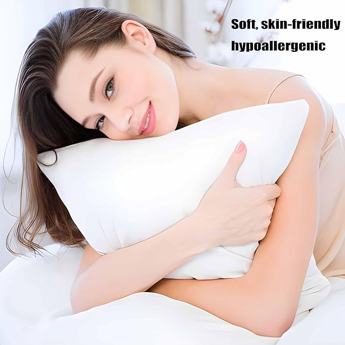Ultra Thin Flat Soft Bed Pillows King Size Set of 2 Pack for Sleeping 20"x36", Hypoallergenic Skin Friendly Machine Washable