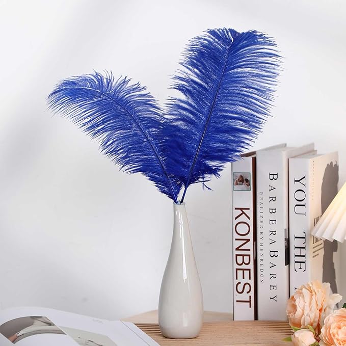 YAKRUNA 30PCS Royal Blue Ostrich Feathers Bulk 12-14 Inches for Centerpieces for Wedding Birthday Gatsby Party, Decorative Plumes for Vase & Table & Christmas Tree Decor (30-35cm, Blue)