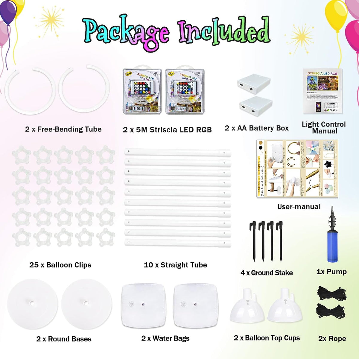 Lighted Half Arch Balloon Stand Kit 8.2FT/6FT Balloon Arch Kit for Party