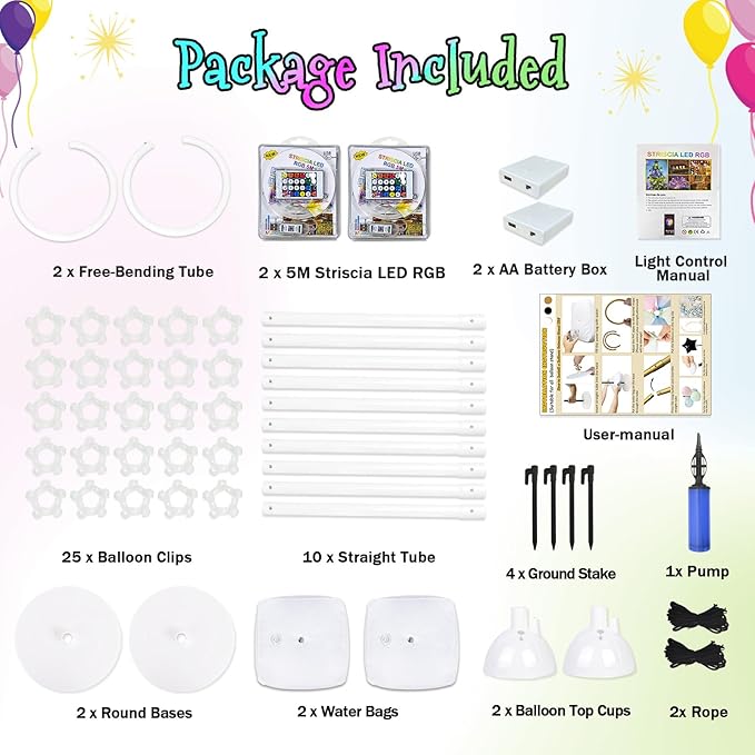 AerWo Lighted Balloon Arch Kit 8.2FT & 6FT, Free Bending Top Half Balloon Arch Stand with Base, Floor Frame for Wedding Birthday Party Baby Shower Yard Lawn Home Halloween Decorations