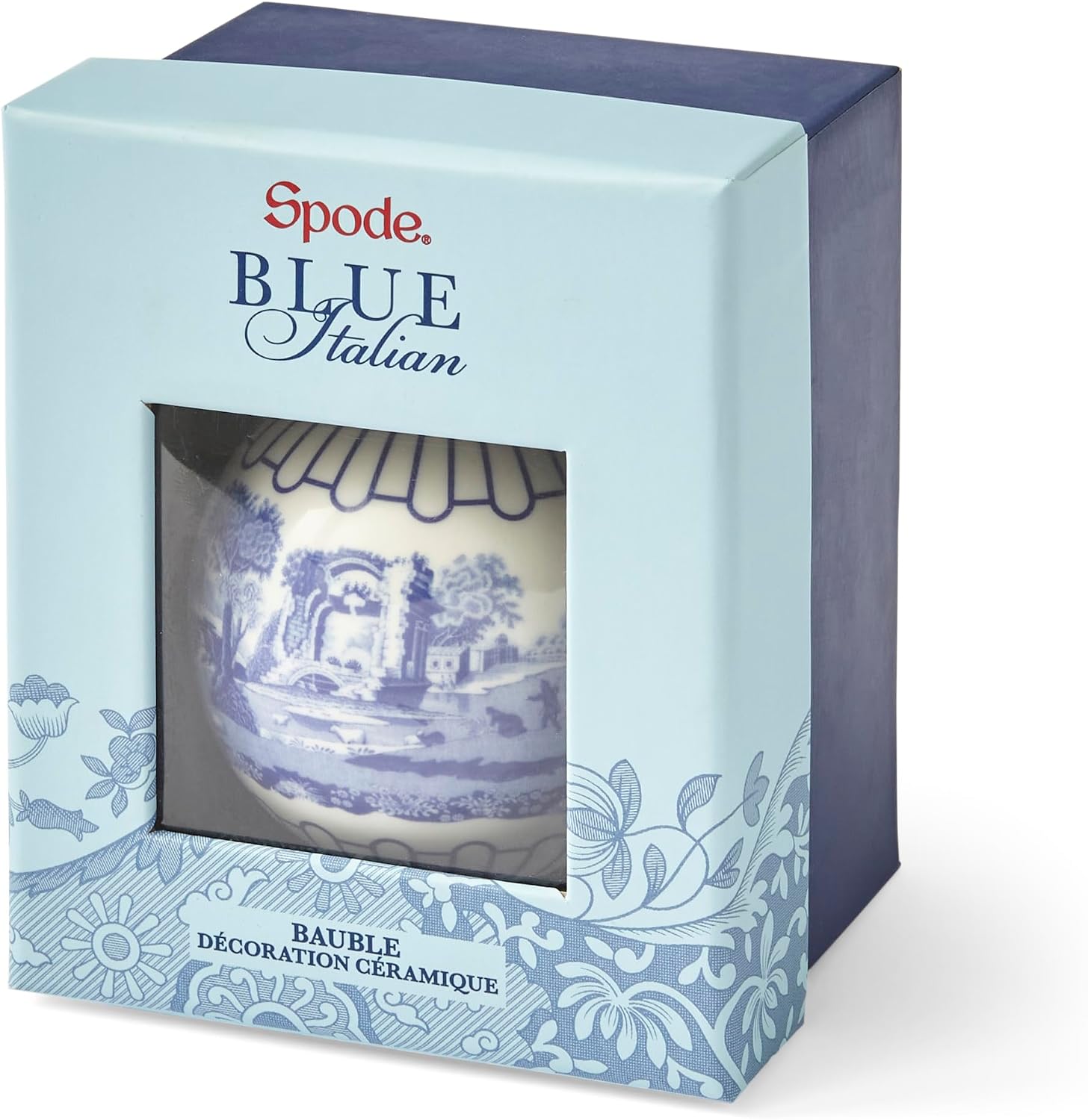 Spode Blue Italian Christmas Bauble - Full Scene Ornament with Classic Blue & White Porcelain Design, Collectible Holiday Decoration for Tree Display or Seasonal Décor - Giftworthy Keepsake