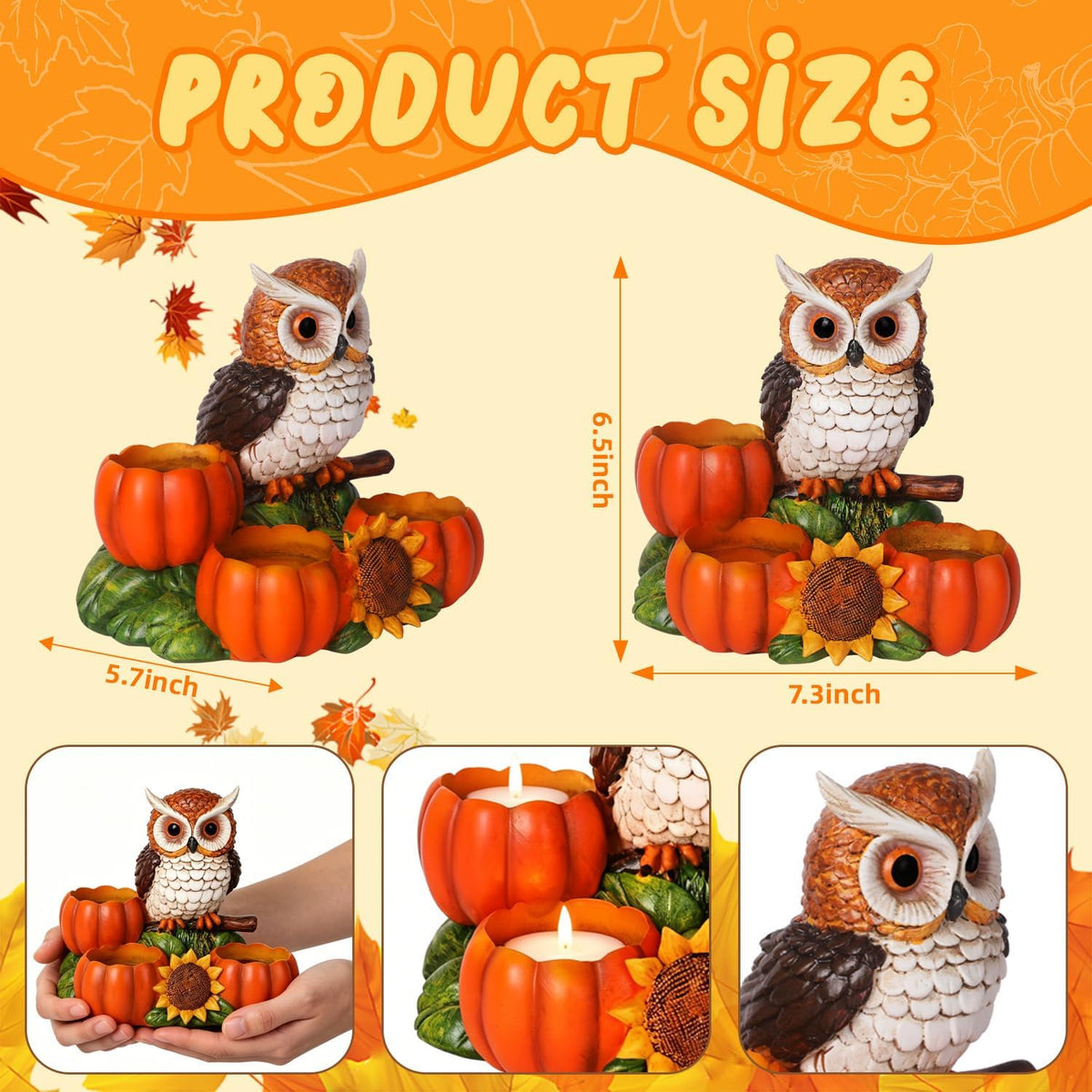 Fall Owl Candle Holder with 3 Pumpkin Tealight Holders