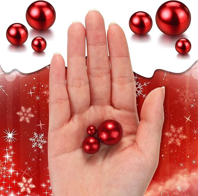 150 Pieces Vase Filler Faux Pearls Vase Makeup Beads No Hole Gloss Bead Mixed Sizes Round Pearl for Home Party Wedding Decor, 8/14/20 mm(Red)