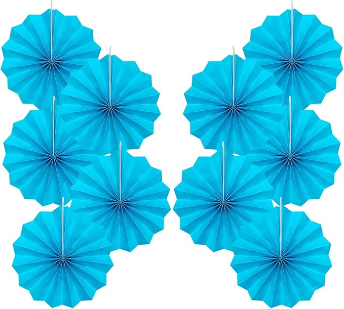 BARTHEW Blue Hanging Paper Fans,Blueaccessories Paper Decorations for Party,Blue Harmony Classroom Decorations,Party Decorations for Boys 8in Hanging Paper Fans 30 Color DIY Set (Sky Blue)