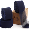 Ribbli Navy Ribbon 1 Inch x 3 Rolls Total 24 Yards Handmade Fringe Chiffon Silk Ribbon for Wrapping Wedding Invitations Bridal Bouquets DIY Crafts Home Decor