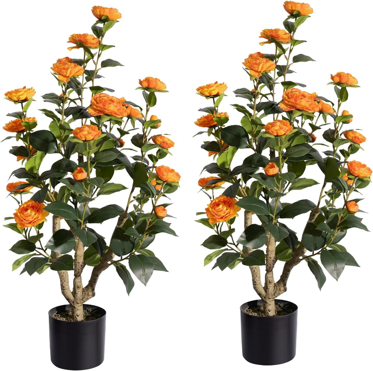 romantic season 2pack artificial camellia tree 3ft, orange, main product view