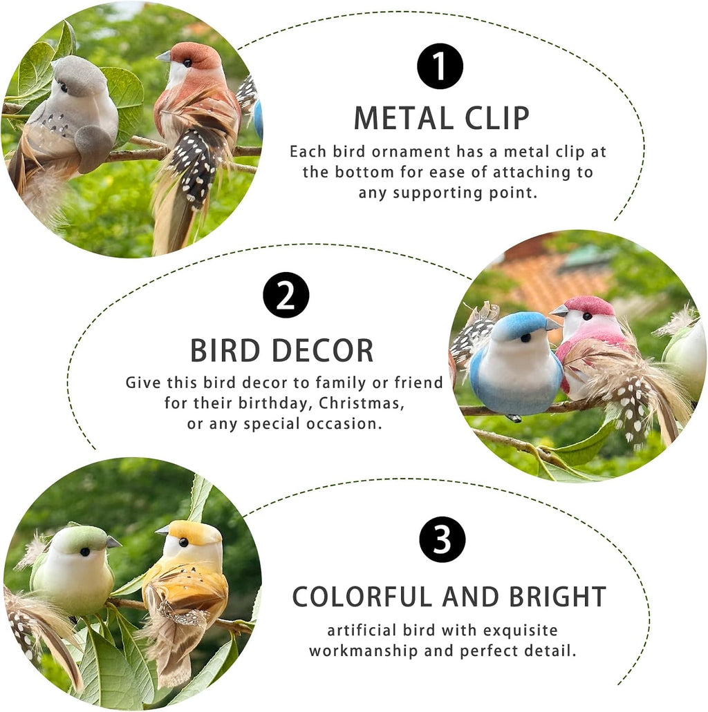 LWINGFLYER 4Inch Fake Birds Multicolor Clip on Bird Spring Feather Tree Ornaments for Wreaths Crafts Floral Arrangements Garden Birthday Party Decor