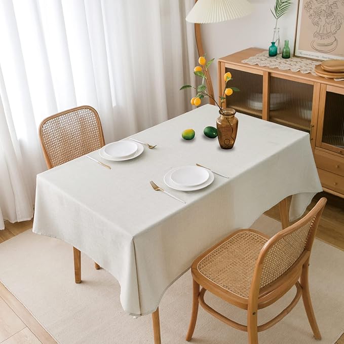 NLMUVW White Linen Tablecloth 84 Inch for Rectangle Table 6ft, Rustic Faux Linen Textured Table Cloth Cover Farmhouse for Party Kitchen Dining, 54 x 84 Inch