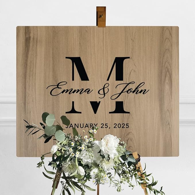 Andaz Press Large Wooden Welcome Sign for Wedding, Rustic Welcome Sign 16" x 20" Custom Monogram, Names & Date Fall Woodland Wedding Signage English Oak MDF Wood Finish Reception Indoor Outdoor Signs