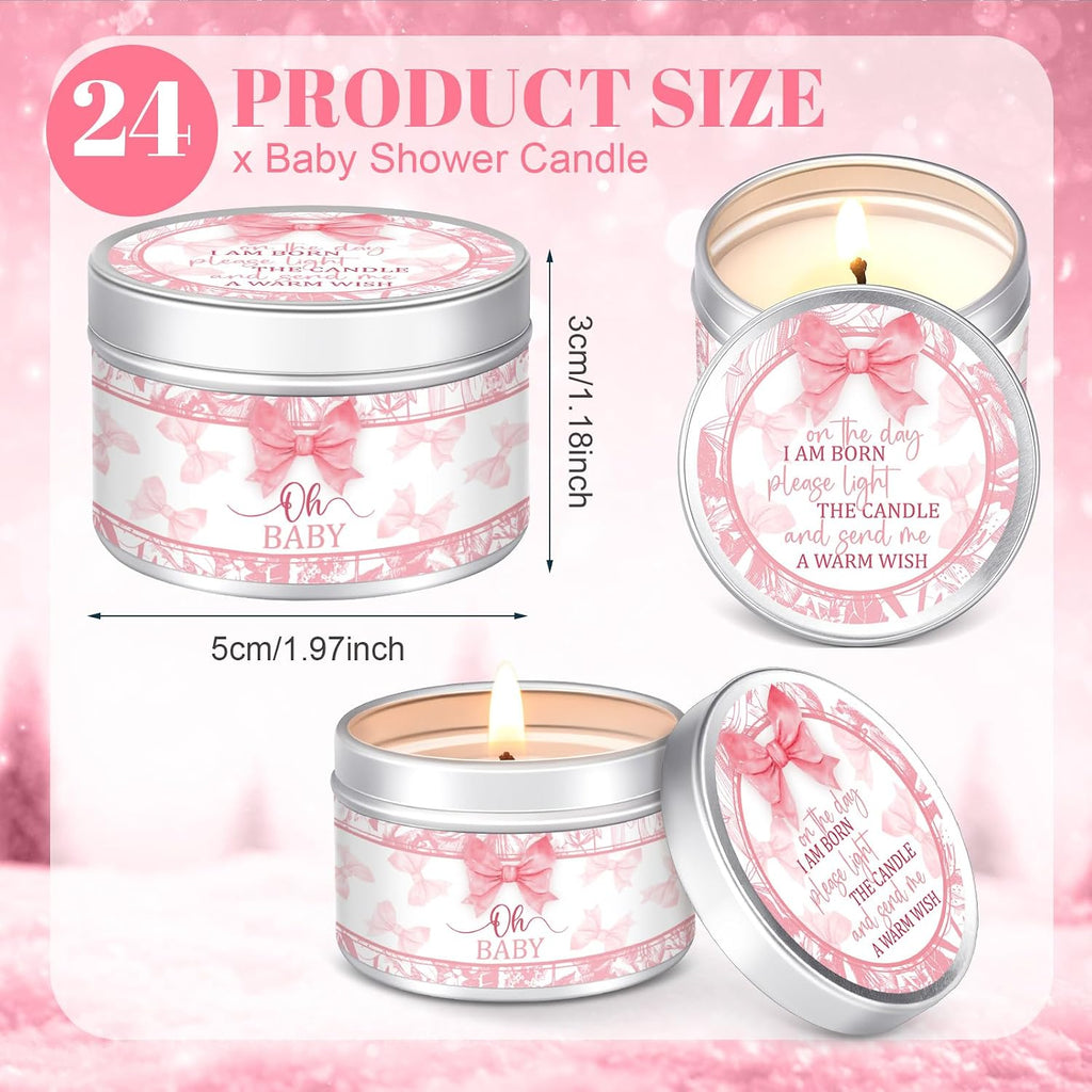 MTLEE Bow 24 Pcs Baby Shower Party Favors Candles Lavender Scented Baby Shower Favors for Guests Rustic Tealights Candles Gender Reveal Return Gifts(Pink, 1.2 oz)