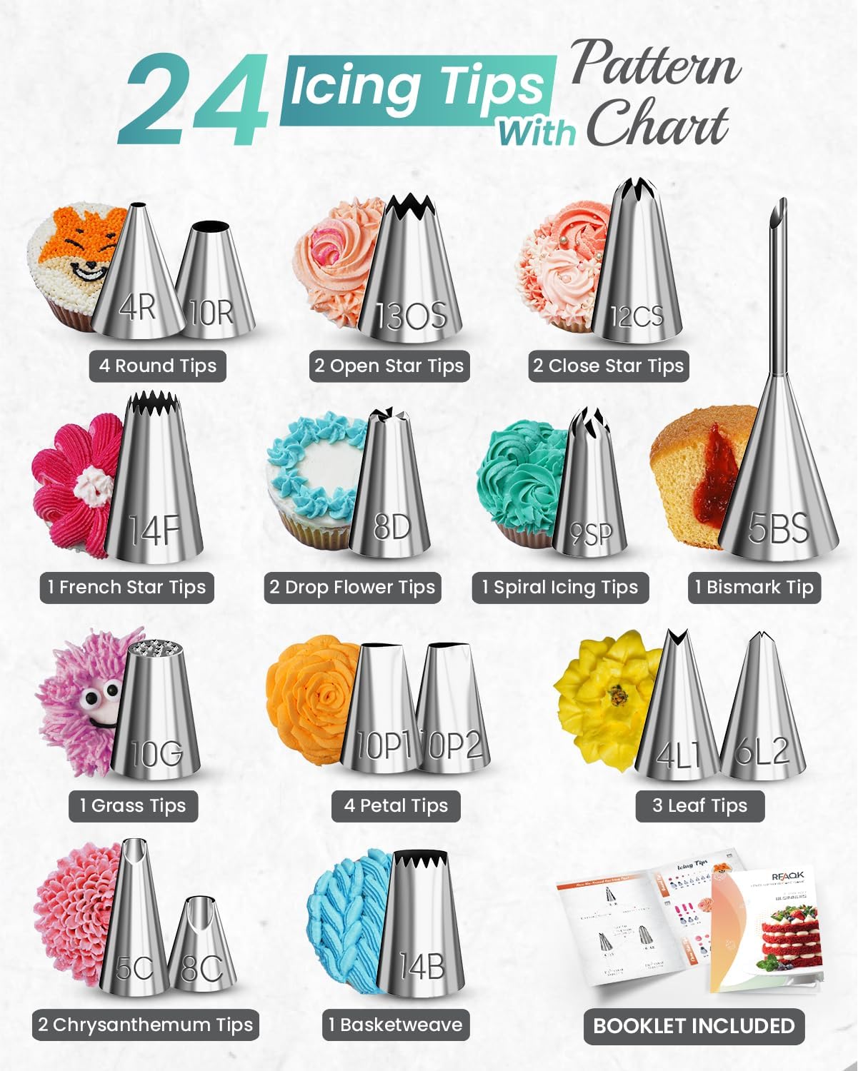 RFAQK 90PCs Cake Decorating Kit for Beginners, Baking Supplies Includes Cake Turntable, Cake Leveler, 24 Icing Piping Tips, 56 Piping Bags, 2 Couplers, Spatulas, Scrapers, Video Course and Booklet