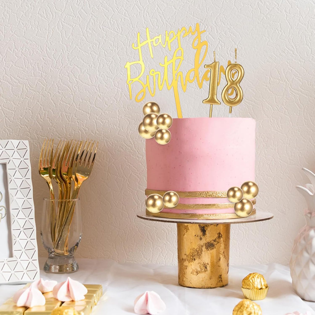 Yerliker 34 Pcs Happy Birthday Cake Toppers Decorations Birthday Candles DIY Cake Decor for Men Women Wedding Anniversary(Gold)