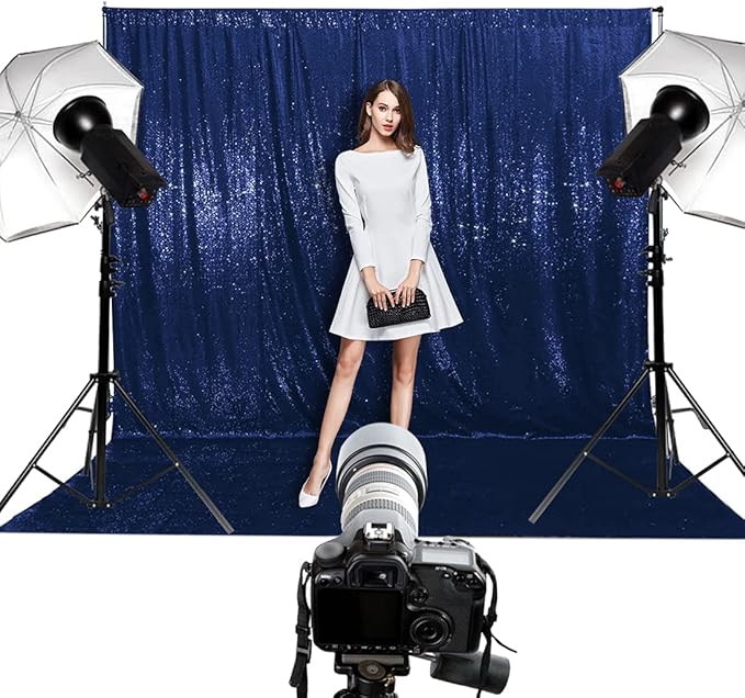 Poise3EHome Navy Blue Sequin Backdrop, 6Ft x 6Ft Glitter Satin Background Drapes for Weddings, Parties, Xmas, Thanksgiving Decor