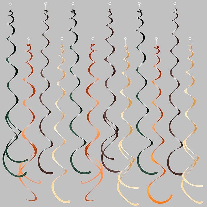 36 Pcs Green Brown Orange Beige Hanging Swirl Decorations Felt Swirl Streamer Spiral Ceiling Garland for Woodland Safari Jungle Wild One Birthday Neutral Baby Shower Party Decorations Supplies