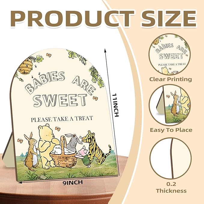 Classic Winnie Baby Shower Welcome Sign, Classic Pooh Babies are Sweet Please Take A Treat Sign, Cute Animals Decor Welcome Sign, Birthday Party Decor Supplies 9 * 11IN