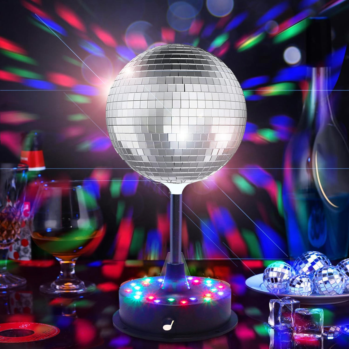 6'' Mirror Disco Ball with 24 LEDs 5-9 RPM Adjustable Rotating Motor ...