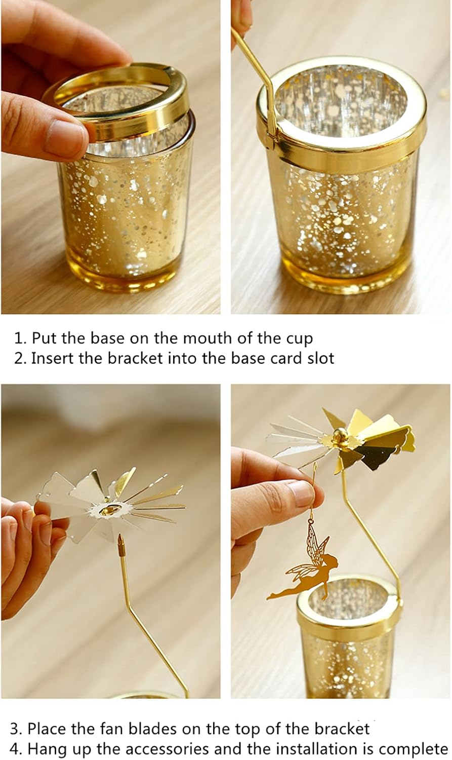 Christmas Candle Holders，Rotating Candlestick，Gold Starlight Glass Candle Holder,Restaurant Wedding Christmas Thanksgiving Wedding Anniversary Table Decoration (Christmas Tree)