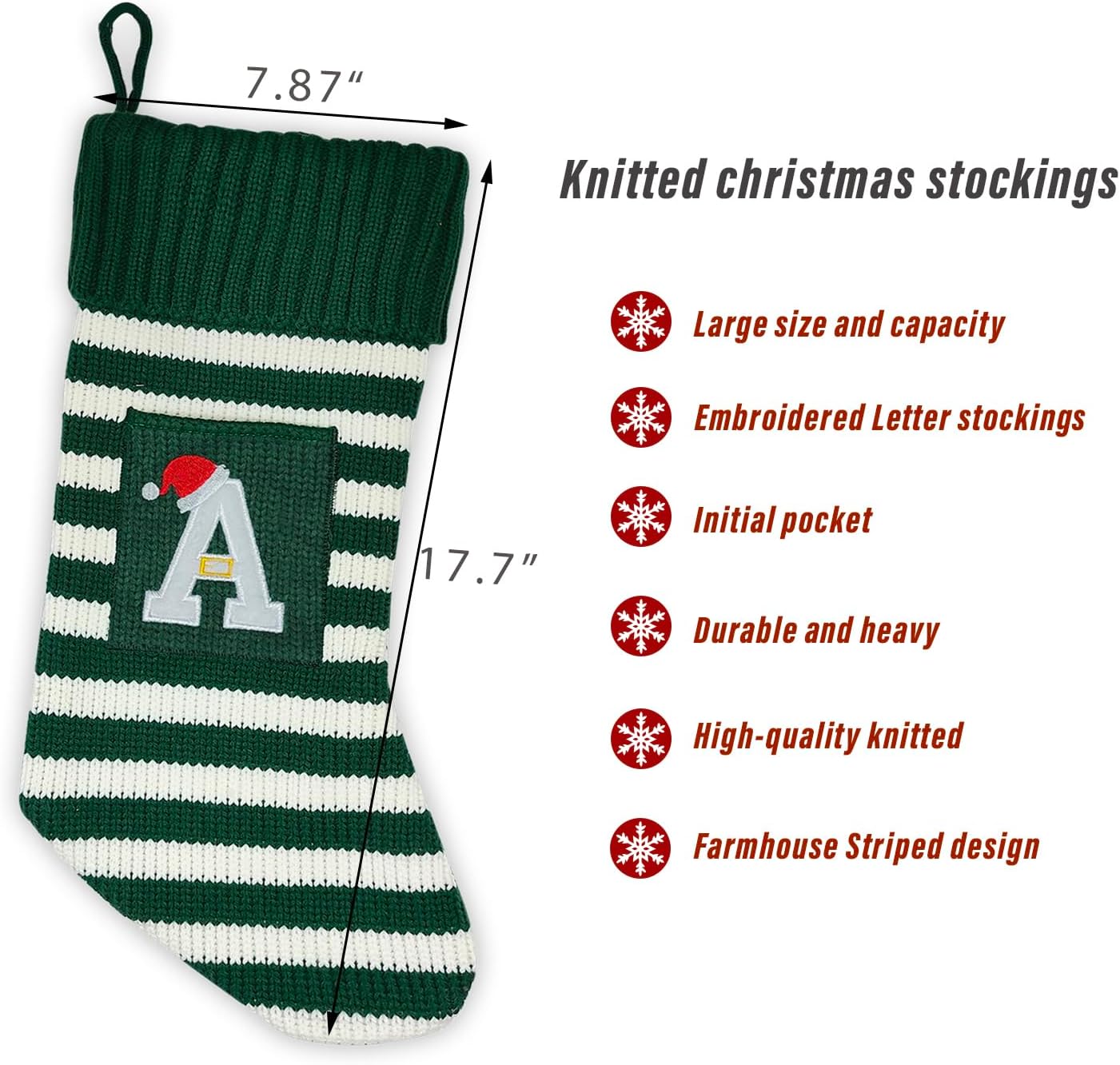 Christmas Stocking Knit Initial Christmas Stockings for Family Farmhouse Monogram Letter Christmas Stockings Christmas Decorations Gift Stocking Personalized Stocking Embroidered Letter A