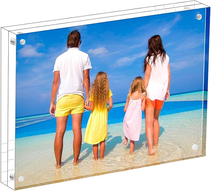 Meetu Acrylic Picture Frame 4x6,Clear Freestanding Double Sided 20mm Thickness Frameless Magnetic Photo Frames Desktop Display with Gift Box Package(1 Pack)