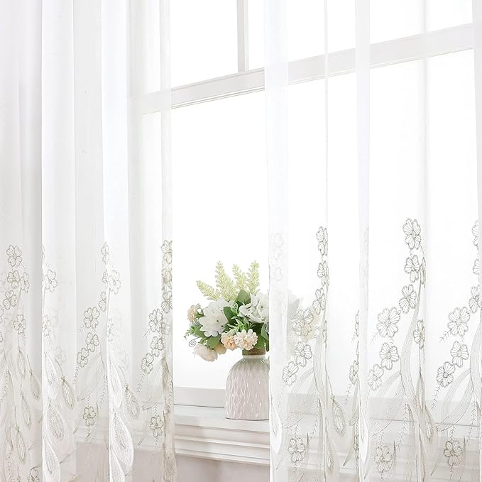 VISIONTEX White Sheer Voile Curtains, Decorative White Embossed Drip Rod Pocket Window Drapes for Home Kitchen, Living Room and Bedroom 54 x 72 Inch, Set of 2 Curtain Panels