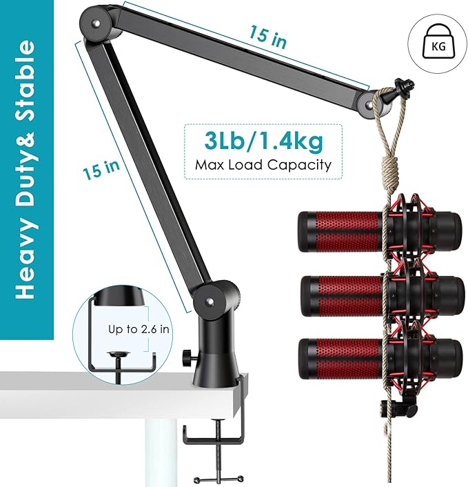 Mic Boom Arm Stand Compatible with Shure SM7B, MV7, Blue Yeti Mic, Fifine microphone, HyperX QuadCast Mic and Most Microphones, Premium Microphone Arm by YOUSHARES