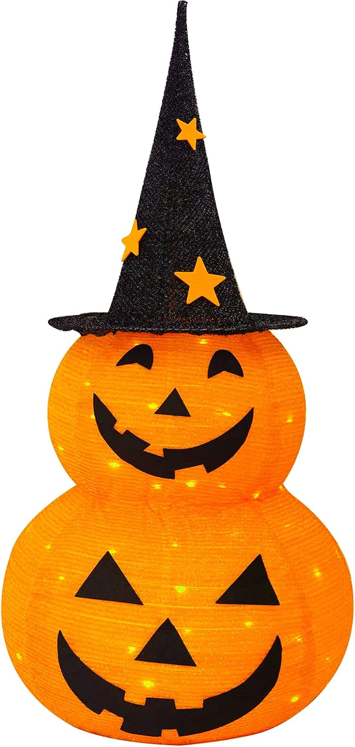 funpeny 3ft halloween collapsible pumpkin decorations, pre-lit light, main product view