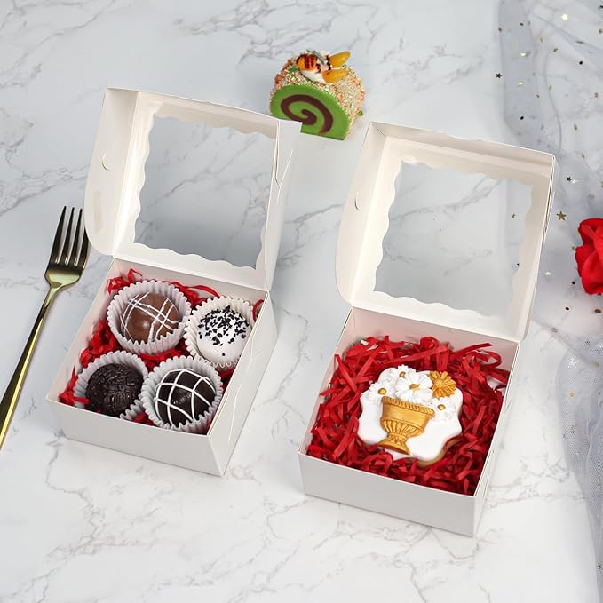 50-Count 4x4x2 Food-Safe Elegant White Bakery Boxes - Multi-Use Pastry & Treat Packaging for Cookies, Truffles & Wedding Favors (Stackable Gift Boxes for Cakes, Pies & Cinnamon Rolls)