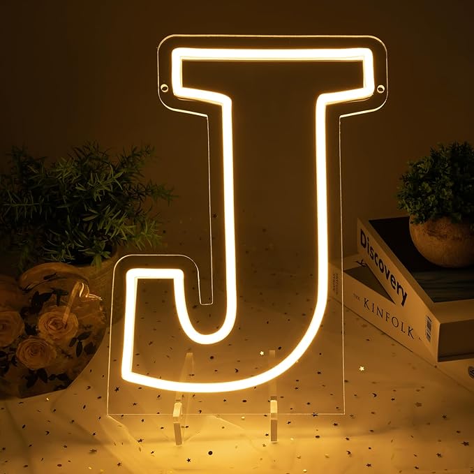 Light Up Letters J, Led Marquee Letter Lights Neon Sign, 13.9" Height Decorative Lighted Alphabet Number, Battery/USB Powered Led Letters Lights for Wedding, Birthday, Party, Christmas or Home Decor