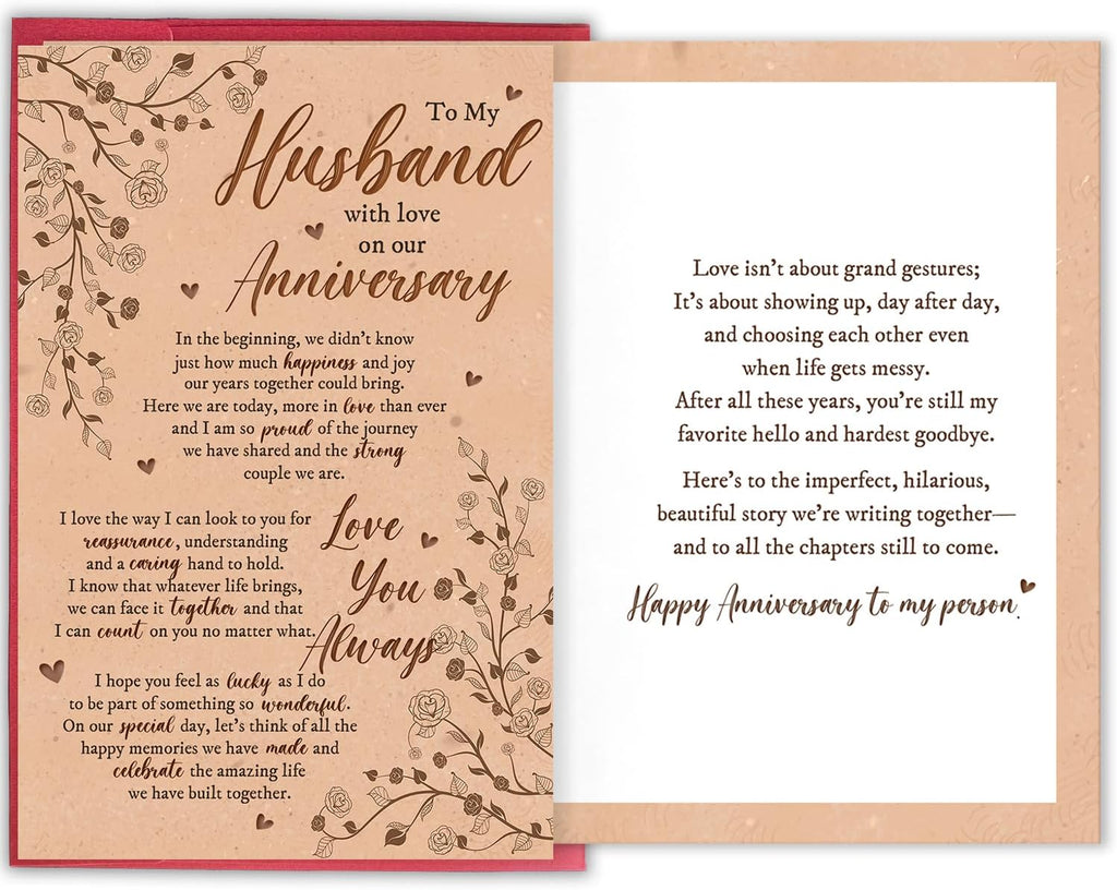 Sweet Anniversary Card for Him, Romantic Wife To Husband Greeting Card With Heartfelt Message, To My Husband With Love on Our Anniversary