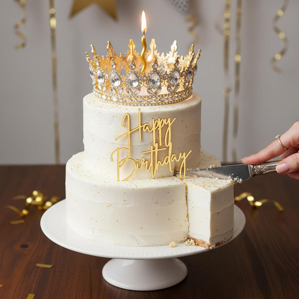Highergo 8 Pcs Queen Crown Cake Topper Gold Rhinestone Crystal Tiara Birthday Cake Decoration for Women Princess Queen Wedding Party Photo Props