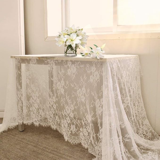 Lace Tablecloth White Wedding Tablecloths 60x120 Inch Vintage Rustic Farmhouse Table Fabric for Romantic Wedding Table Decorations