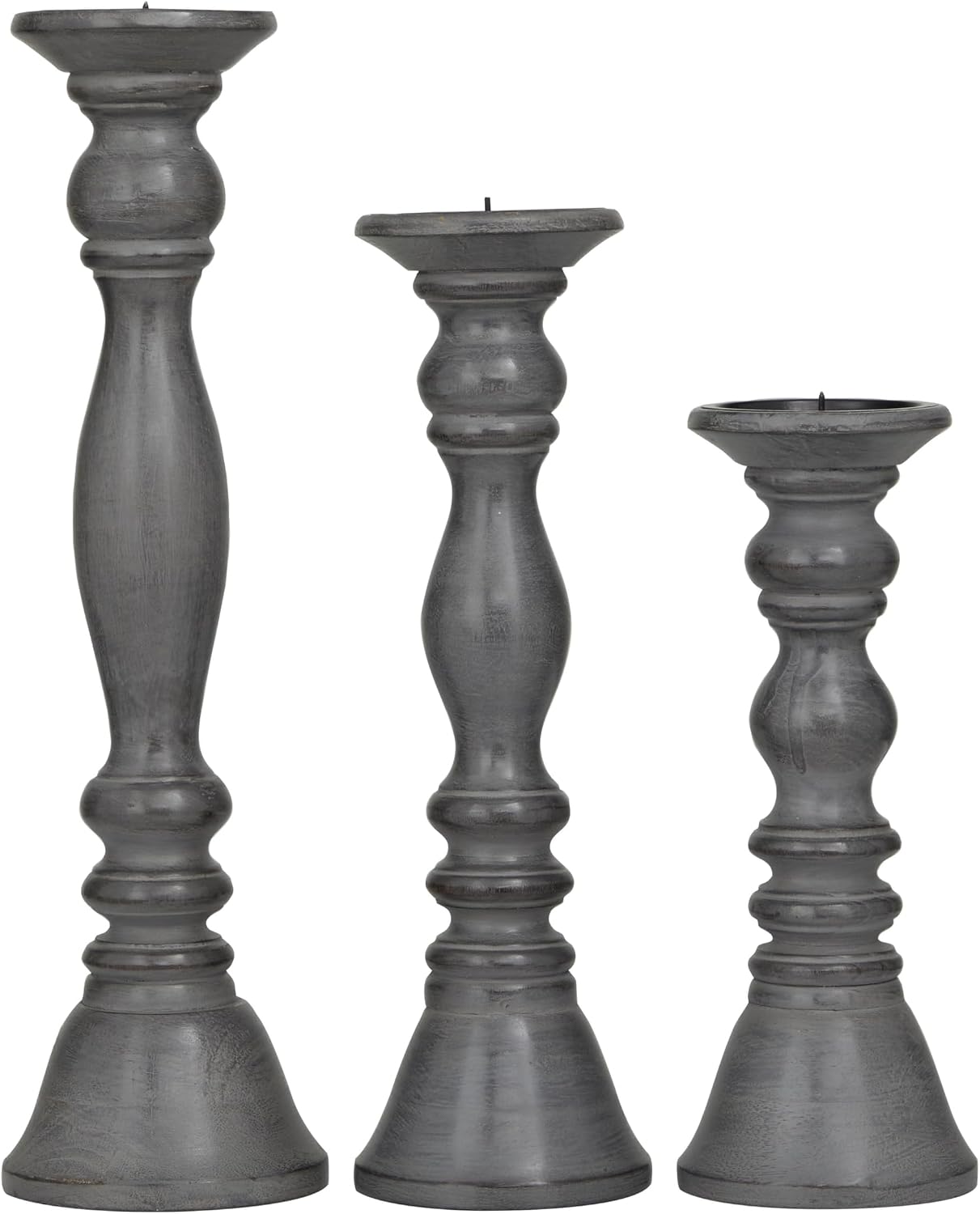 Deco 79 Wood Decorative Candle Holder Candle Stand, Set of 3 Candlestick Holder 18, 15, 12" H, Gray