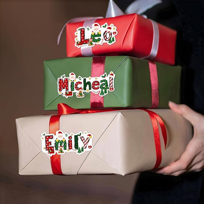 Personalized Christmas Stickers, Custom Name Waterproof Christmas Gift Tags for Gift Box Holiday Decorations, Stockings, Party Favors (Name)