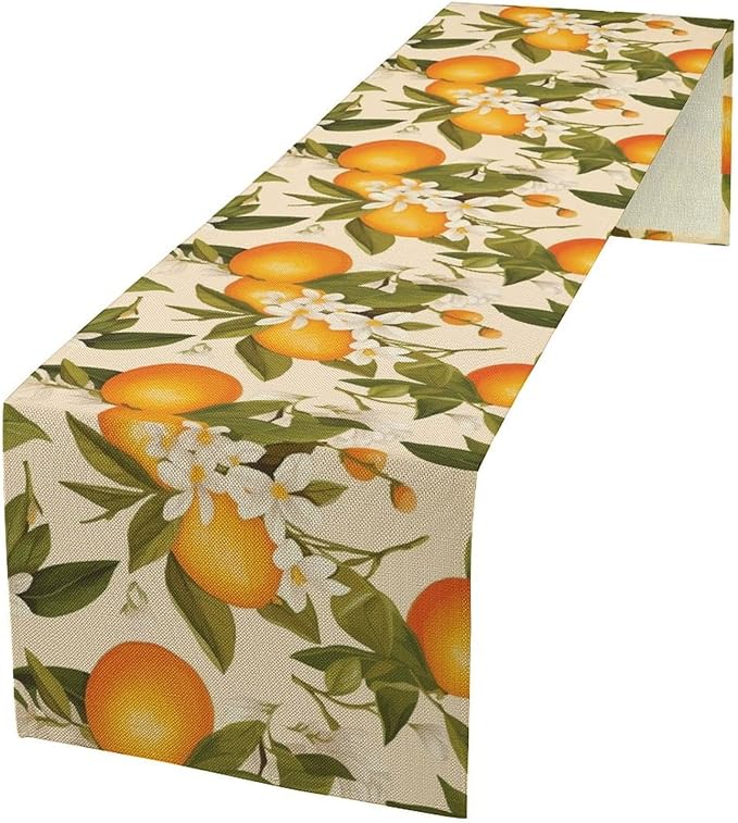 Vintage Orange Table Runner Spring Summer Orange Mandarin Floral Dinner Runner for Farmhouse Party Holiday Home Kitchen Dining Table Decor 13x90