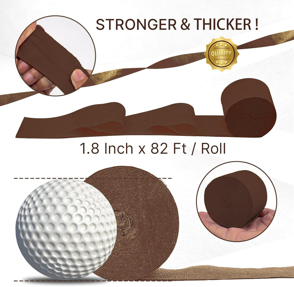 PartyWoo Brown Crepe Paper Streamers 10pcs 820ft Pack of Boho Neutral Metallic Gold Sand White Crepe Paper Streamers for Birthday Baby Shower Wedding Graduation Woodland Jungle Fall Party Decorations