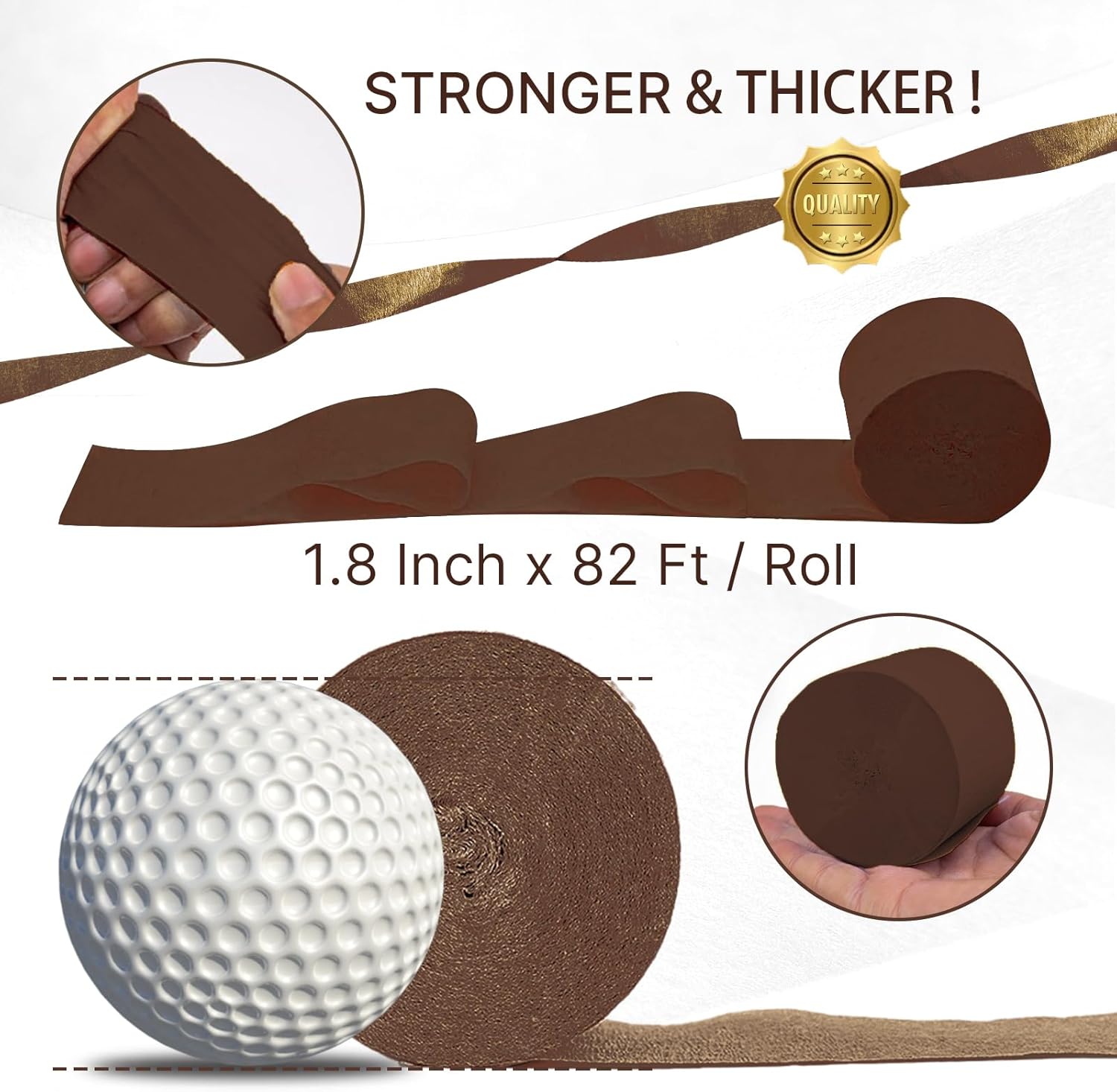PartyWoo Brown Crepe Paper Streamers 10pcs 820ft Pack of Boho Neutral Metallic Gold Sand White Crepe Paper Streamers for Birthday Baby Shower Wedding Graduation Woodland Jungle Fall Party Decorations