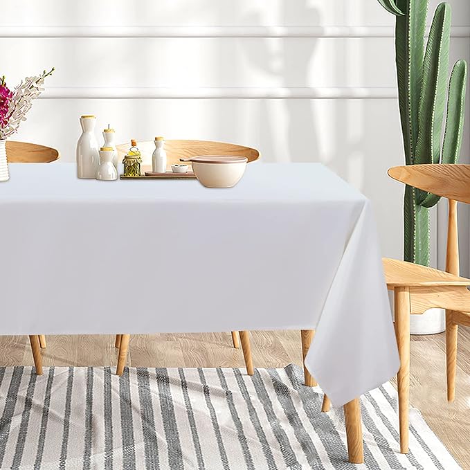 sancua 10 Pack White Tablecloth 60 x 102 Inch, Rectangle Table Cloth for 6 Feet Tables - Stain and Wrinkle Resistant Washable Polyester Table Cover for Dining Tables, Buffet Parties and Camping