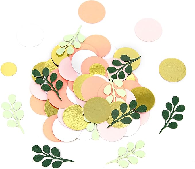 300PC Sage Green Gold Pink Round Dots Confetti for Girl Baby Shower Decorations Greenery Eucalyptus Scatter Birthday Decorations for Women Bridal Shower Wedding Confetti Party Decor Supplies
