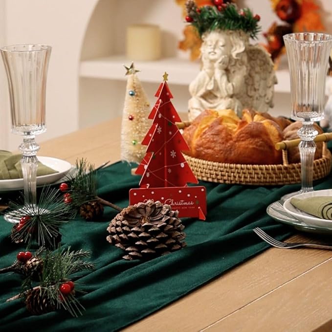MLMC 2 Pack Emerald Green Velvet Table Runner 10ft Luxury Dark Green Velvet Fall Table Runner 20x120 Inches Glossy Wedding Table Runner for Bridal Shower Birthday Party Gathering Decor