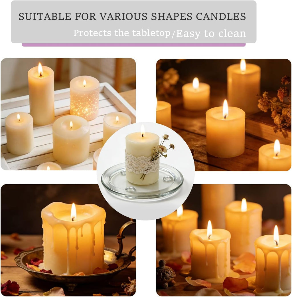 Clear Glass Candle Holder， 3" Glass Coaster Holder ，Small Round Candle Plate for Pillar Candle（3 Pack）