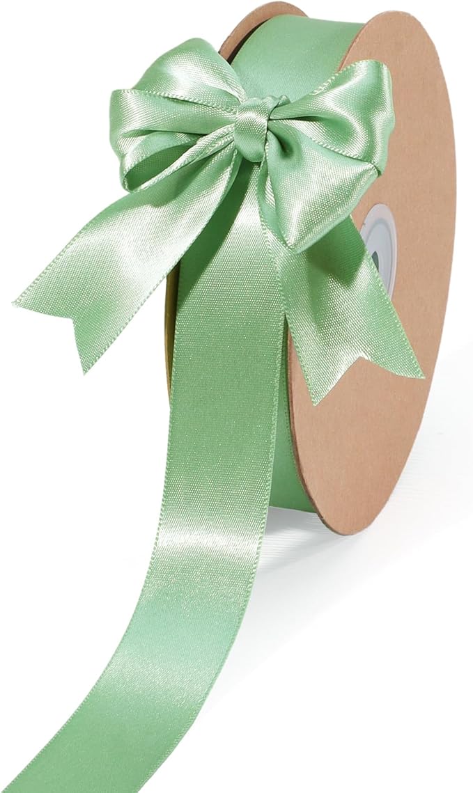 LaRibbons Sage Green Ribbon 1 Inch 25 Yards Luxury Double Faced Green Silk Ribbon for Flower Bouquet Crafts Gift Wrapping Wedding Party Decoration