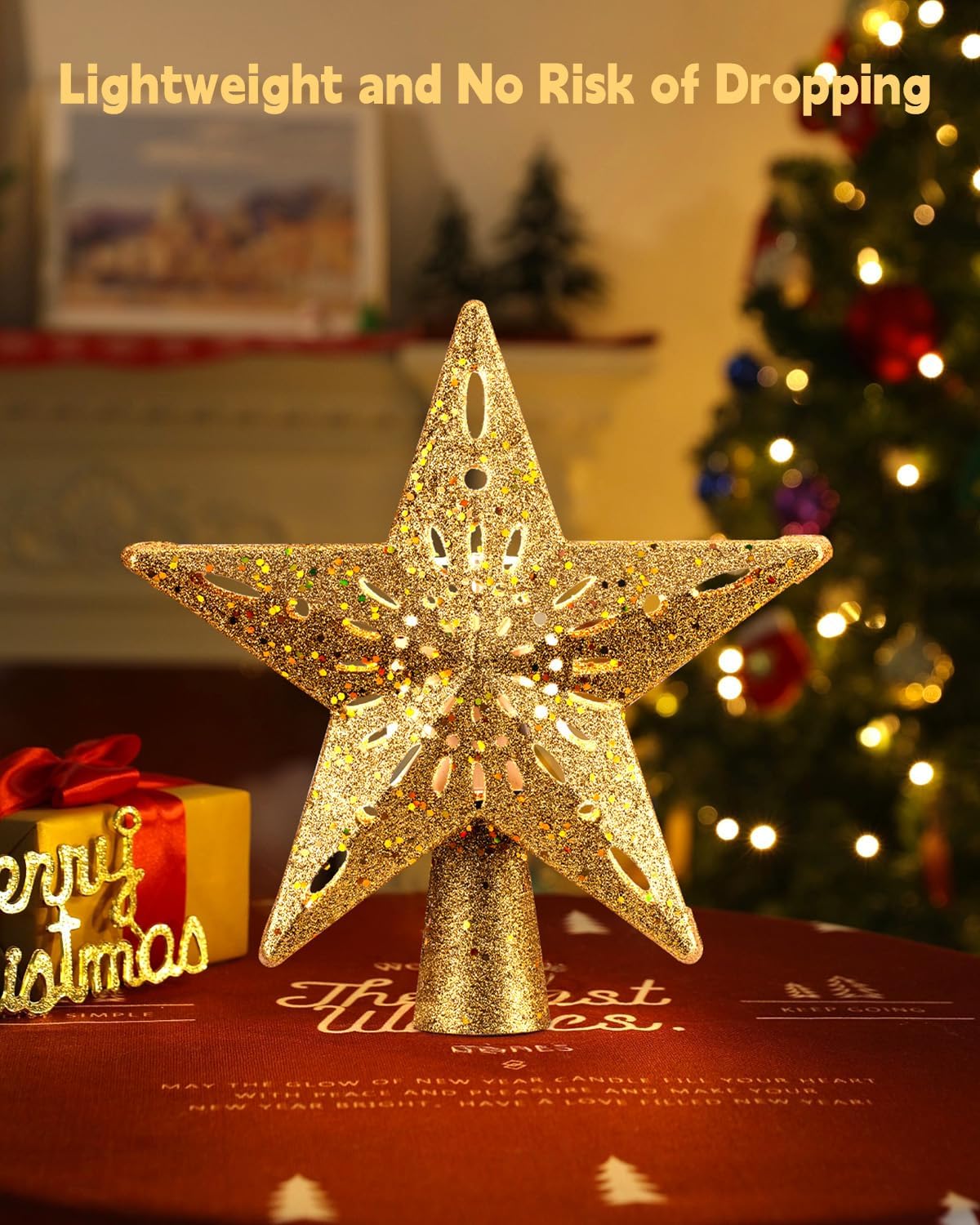 Brightown Christmas Star Tree Topper with Snowflake Projector Lights | Hollowed Pentagram Tree Topper,Plug in Christmas Tree Ornament for Indoor Office Xmas New Year Holiday Tree Decoration