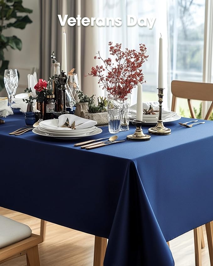Pureegg Plastic Table Cloth Disposable 10 Pack, 54 x 108 Inch Table Cloths, Patriotic Decorations, Thanksgiving, Veterans Day Tablecloths, Rectangle, Plastic Cover, Leakproof & Sturdy, Navy Blue