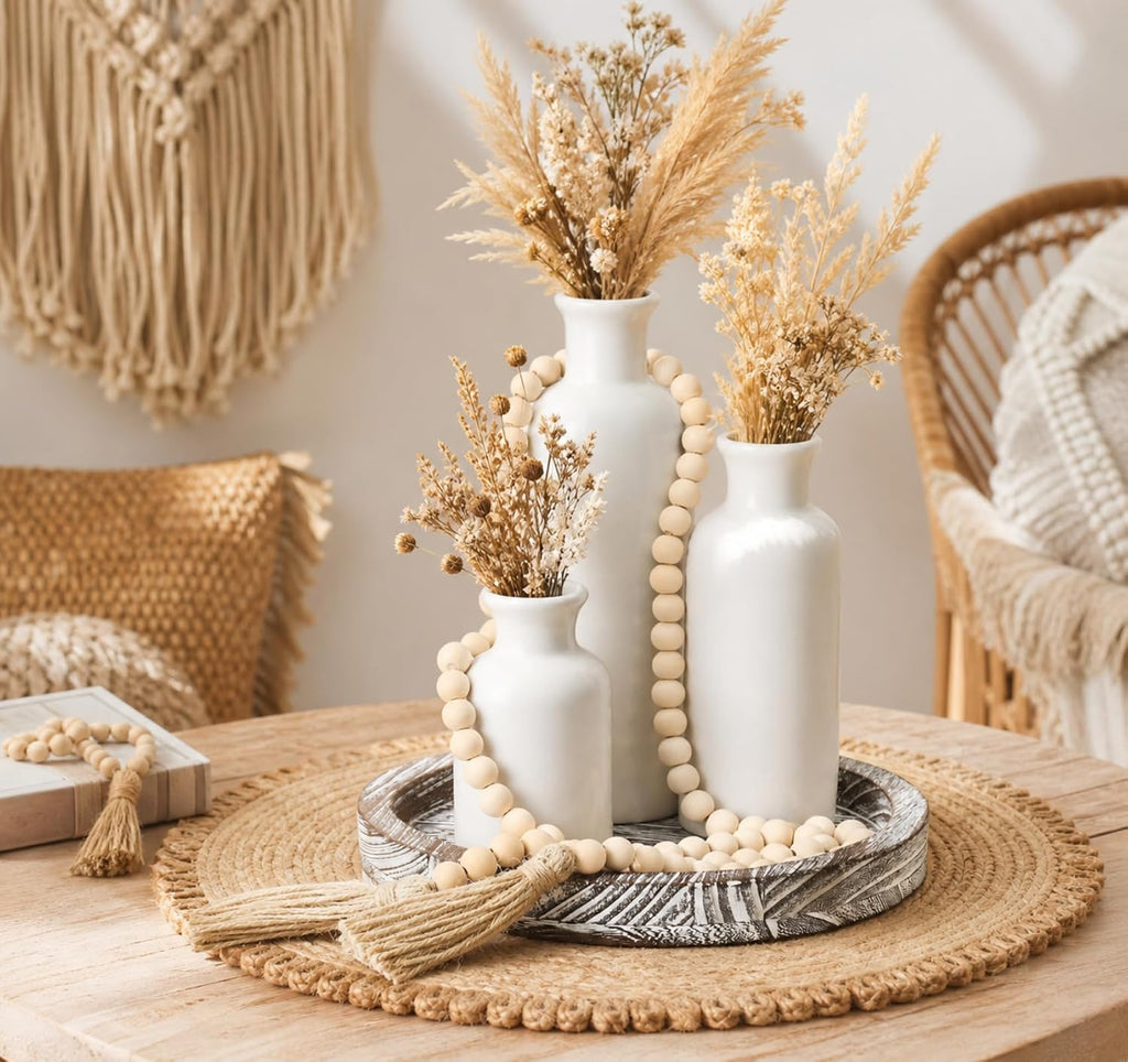 coffee table decor set, gray white, side view