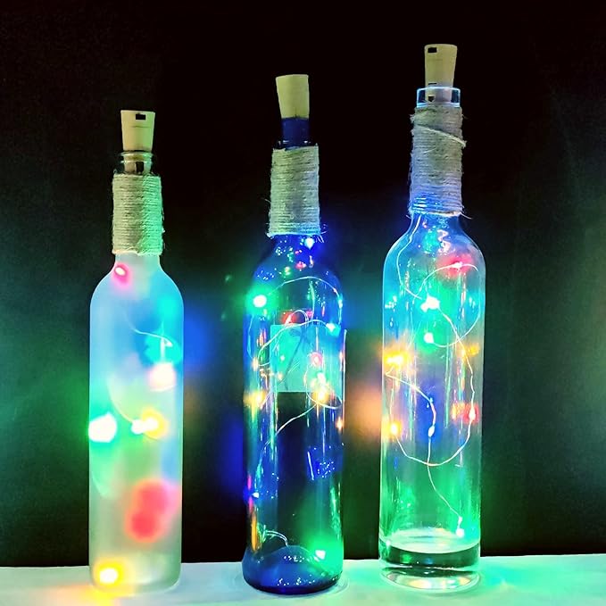 Wine Bottle Lights with Cork 15Pack 10 LED 40 Inches Battery Operated Silver Wire Liquor Fairy Mini String Lights for Party Christmas Halloween Wedding Decoration