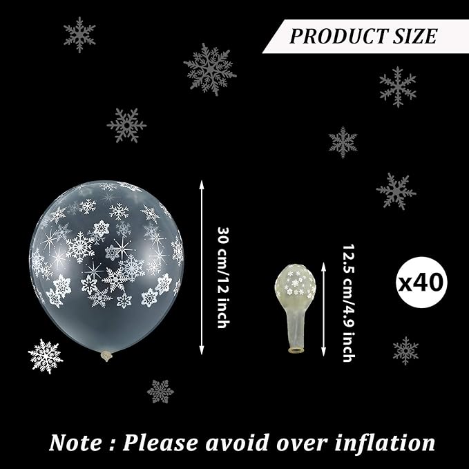 Skylety 40 Pieces Snowflake Balloons Bulk Winter Transparent Snowflake Latex Balloons for Christmas Birthday Wedding Party Decorations(Clear)