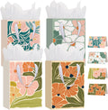 woric 10.6" Matisse Flowers Gift Bags, 4 Medium Floral Gift Bags for Women | 4 Floral Styles, Tissue Paper & Cards, Used for Wedding Bridal Showers, Baby Shower, Women Birthday, 10.6" X 7.8" X 4.7"