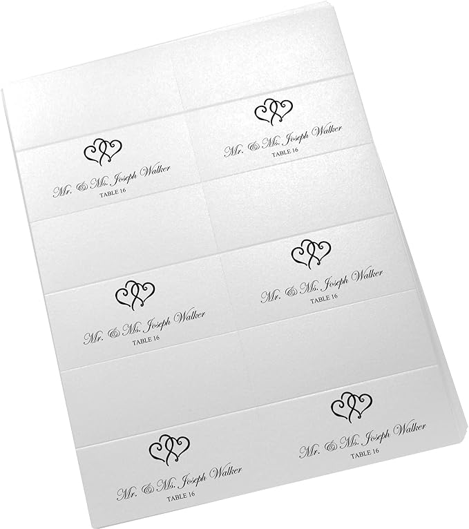 Linked Hearts Printable Place Cards, Black (Choose Color), Set of 60 (10 Sheets), Laser & Inkjet Printers - Wedding, Party, Dinner, and Special Events - Made in the USA
